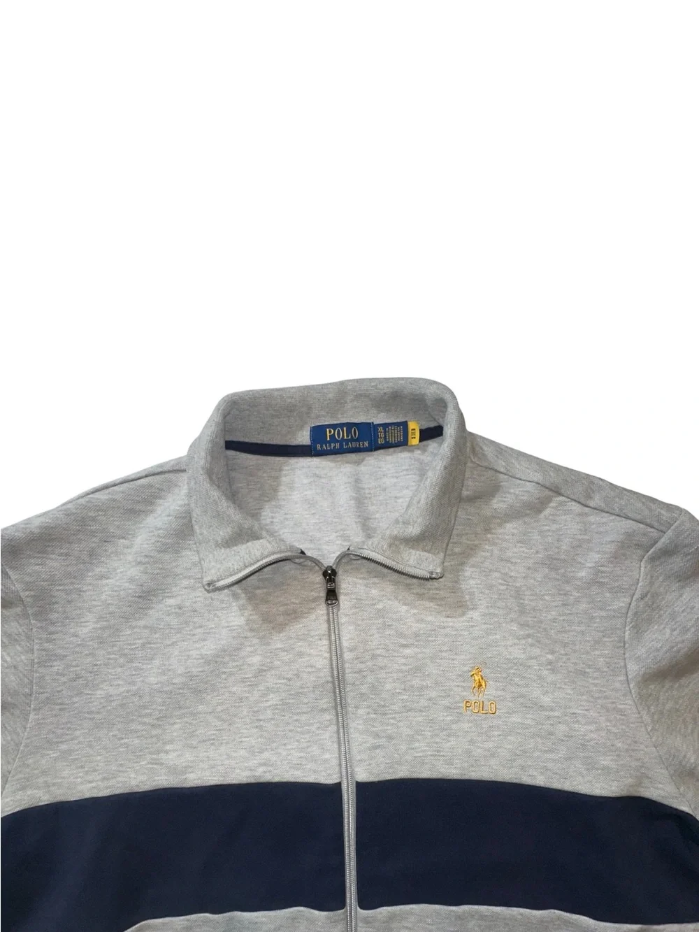 Polo Ralph Lauren Men XL Heavyweight Full Zip Sweatshirt Colorblock Gray Navy